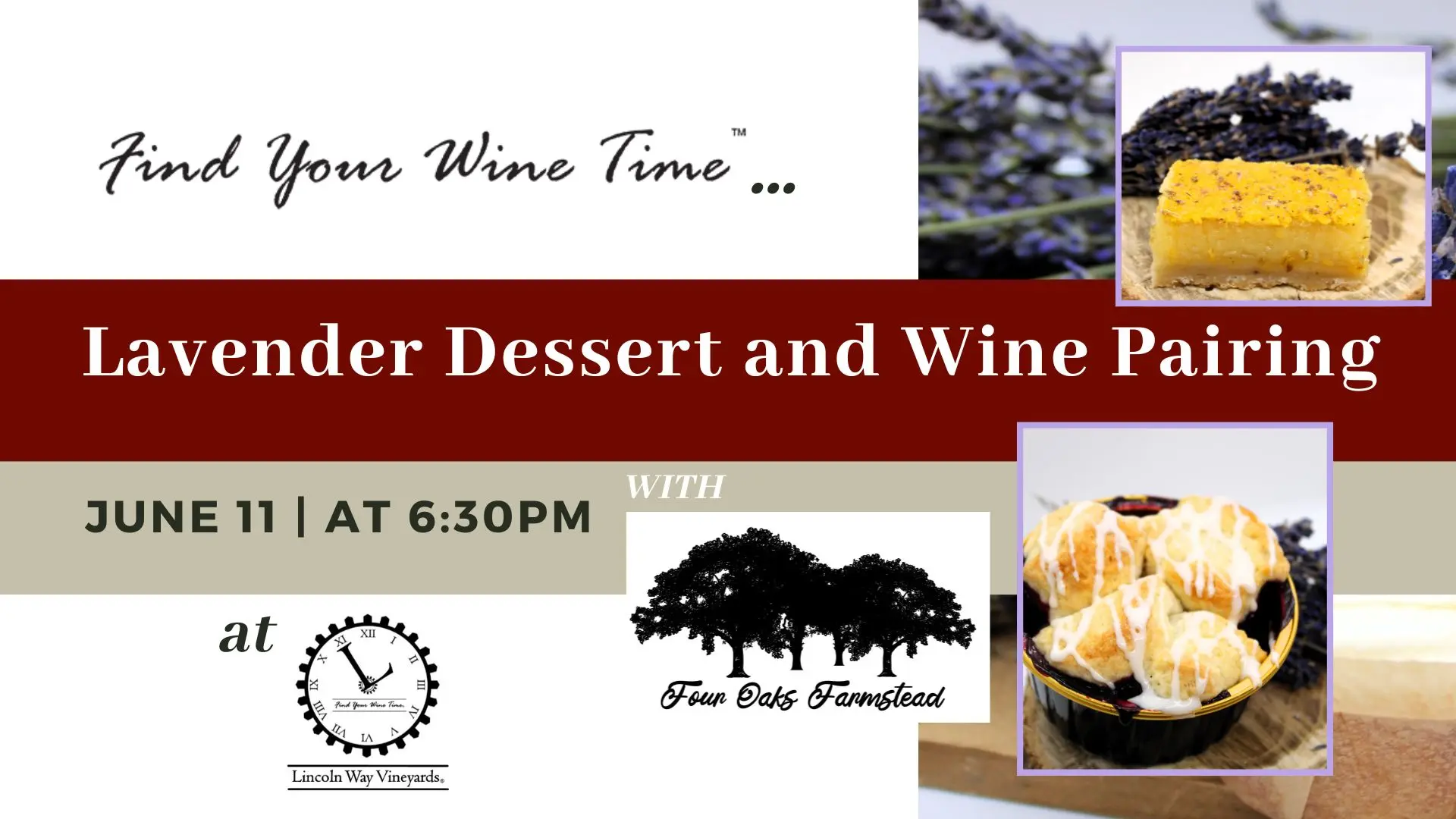 Lavender desserts and wine pairing. Coming up on June 11th